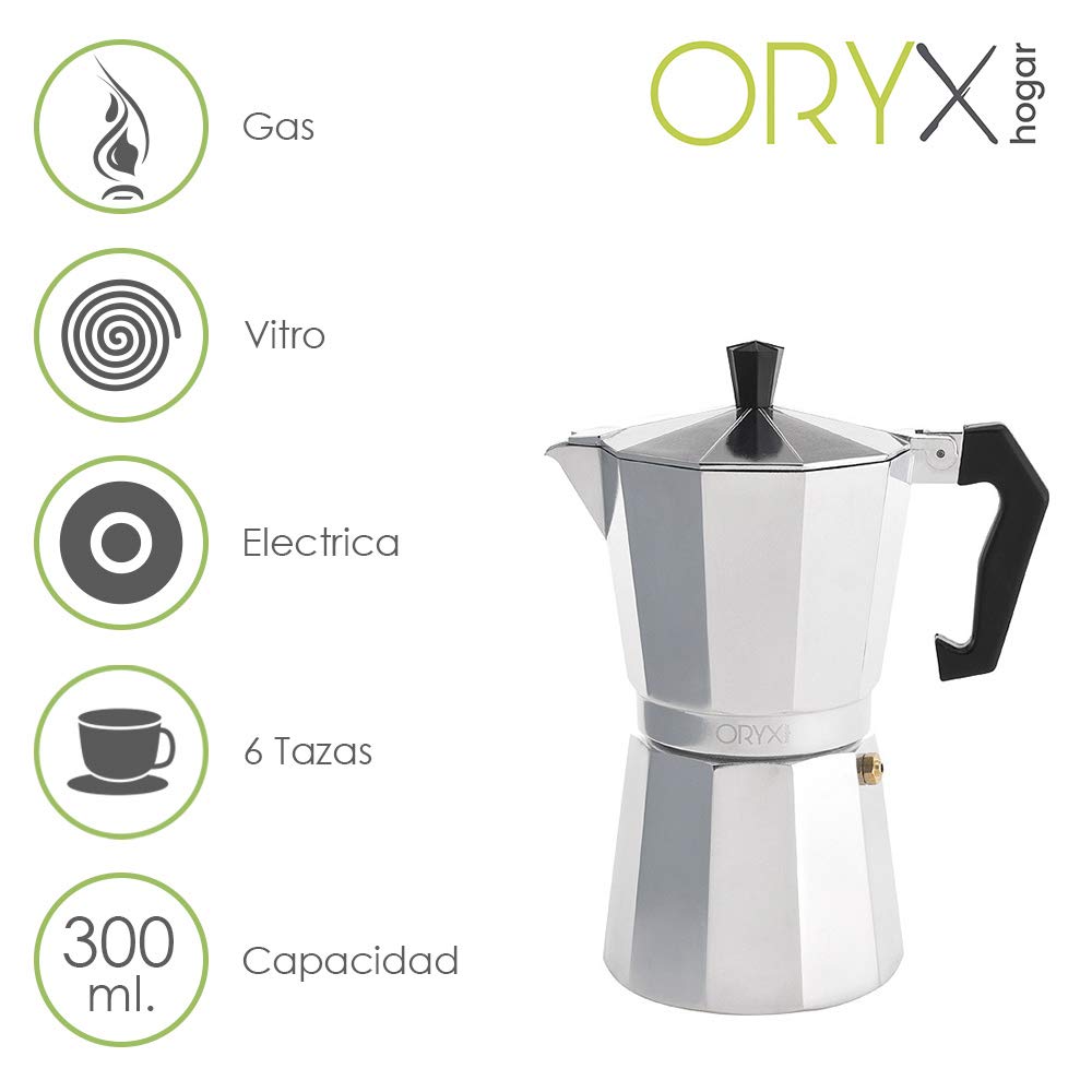 Oryx 6 Cup Espresso Maker, Aluminium, Silber, 15 X 21 X 11 Cm