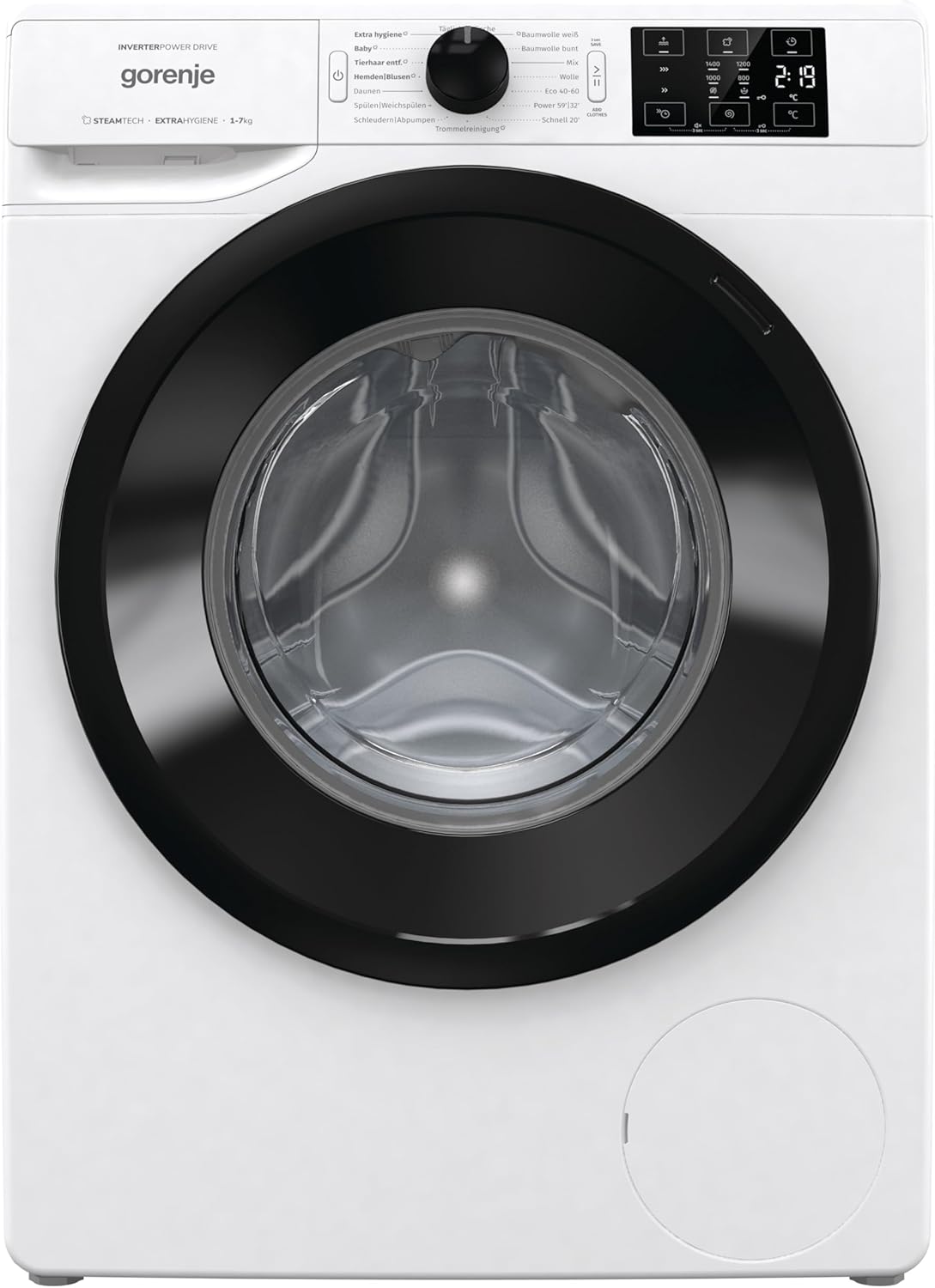 Gorenje WNEI 74 APS Washing Machine with Steam Function / 7 kg / 1400 rpm / 16 Programmes / Inverter Motor / Stainless Steel Drum / AquaStop / Child Lock / SterilTub / White
