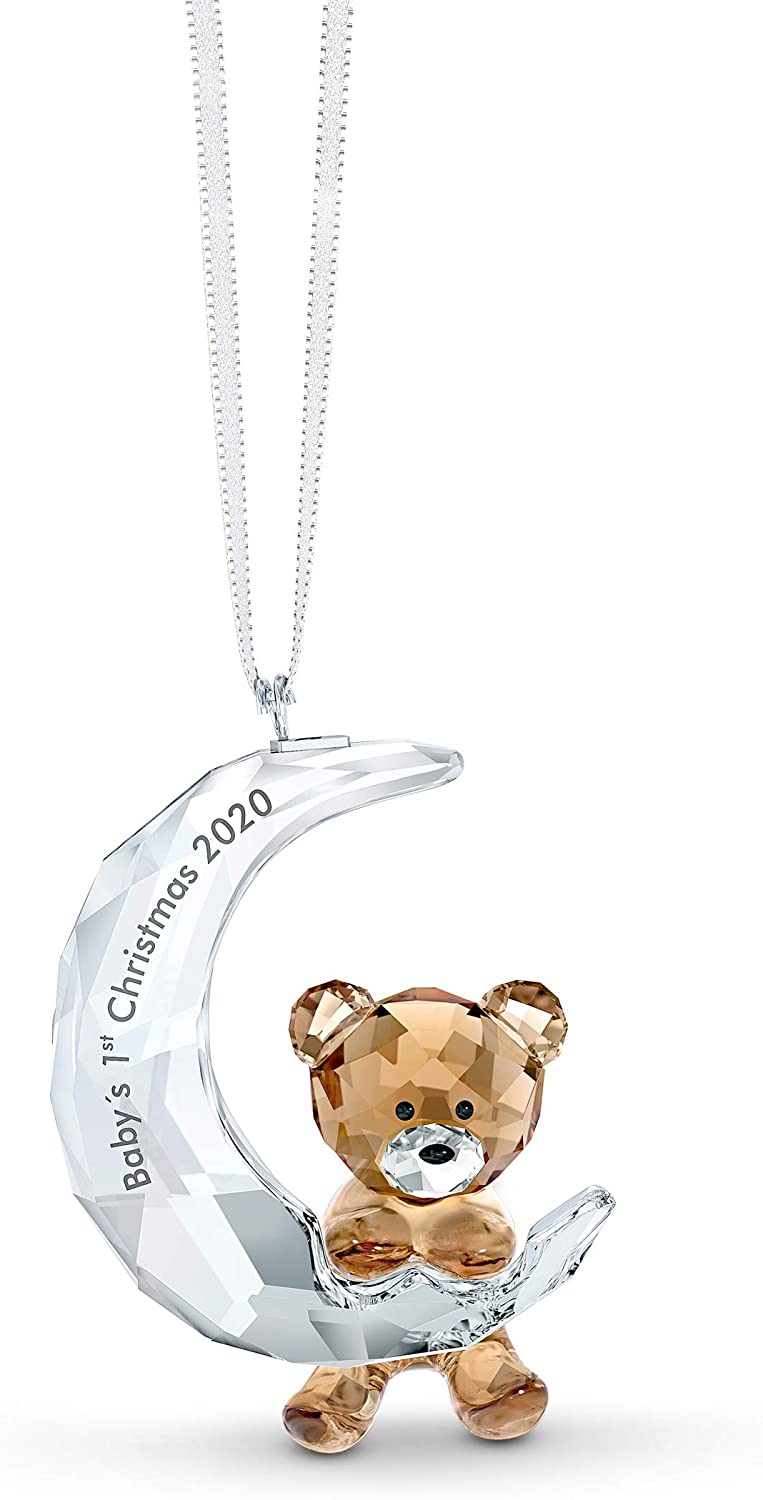 Swarovski Rocking Father Christmas, Charming Clear Crystal Ornament with Fine Facets and Gorgeous Satin Ribbon