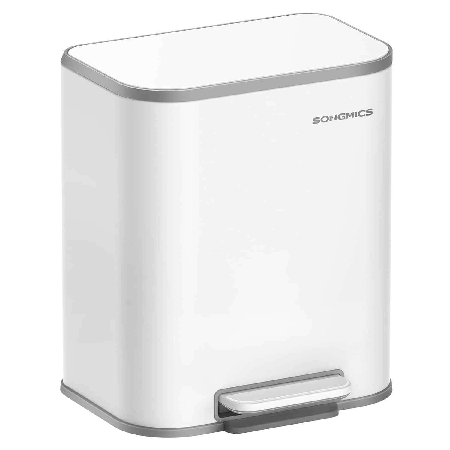 SONGMICS Kitchen Waste Bin, 20 Liter Pedal Bin with Lid, Steel, Softclose, Open Function, with Inner Bucket, Wide Non-Slip Pedal, Cloud White LTB542W02