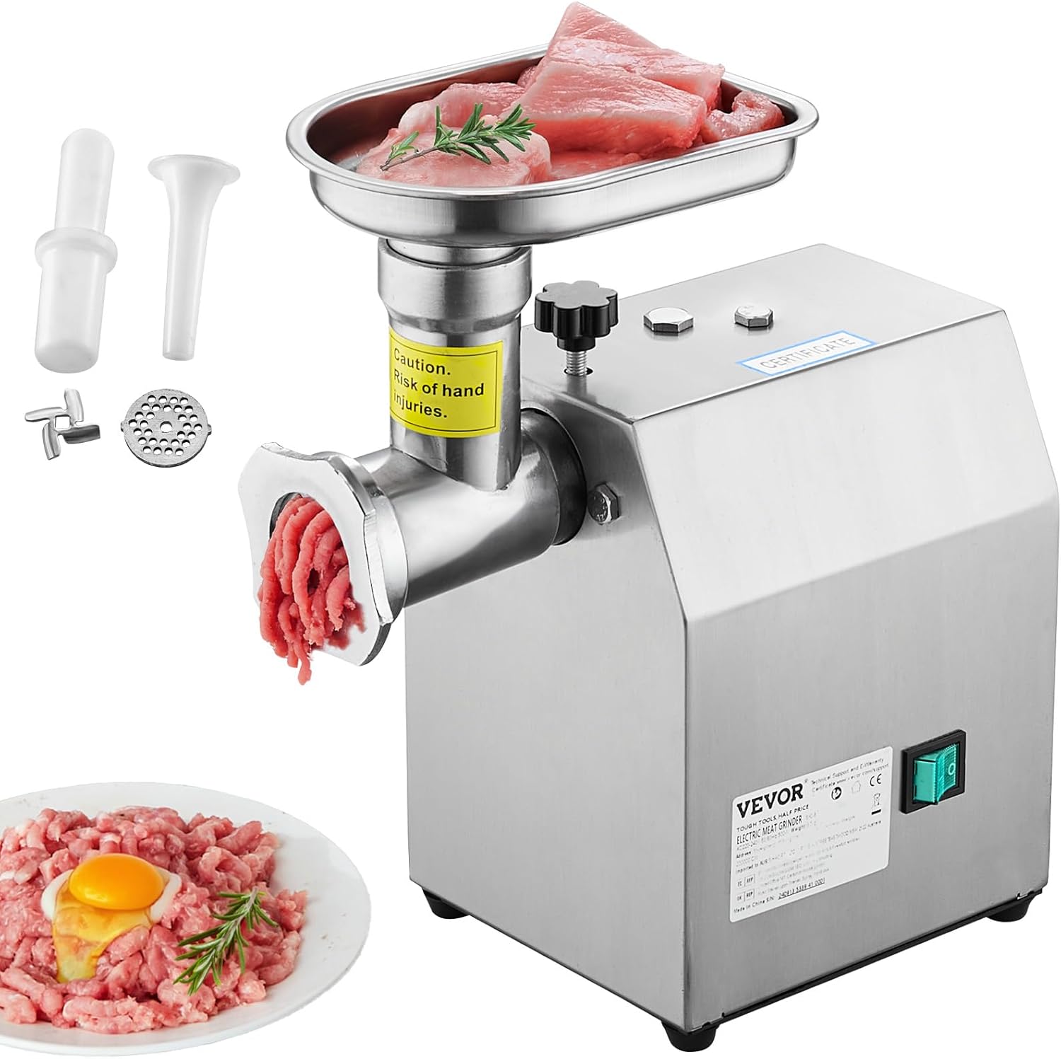 VEVOR Electric Meat Grinder 2.04 Kg/min Efficiency, Industrial Meat Grinder for Countertop with Blade Grinding Plate, Sausage Machine, Commercial Meat Grinder Stainless Steel for Kitchen Restaurant