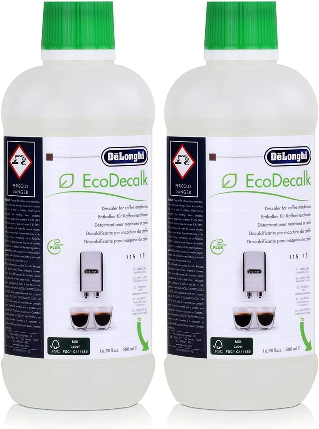 DeLonghi EcoDecalk DLSC500 Descaler 500ml - 5513296041 (2 Packs of 500ml)
