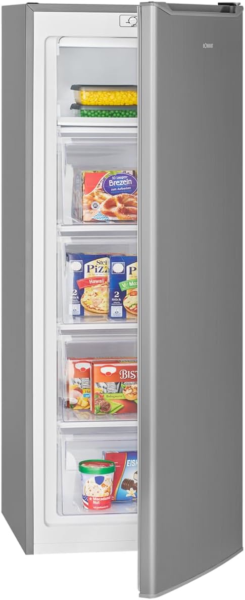 Bomann® Freezer 143 cm, 4 Star Freezer, Temperature Range: ≤ -18 °C, Freezer Quiet 40 dB, Interchangeable Door Hinge, Freezer Large, 168 L Freezer, GS 7364 inox