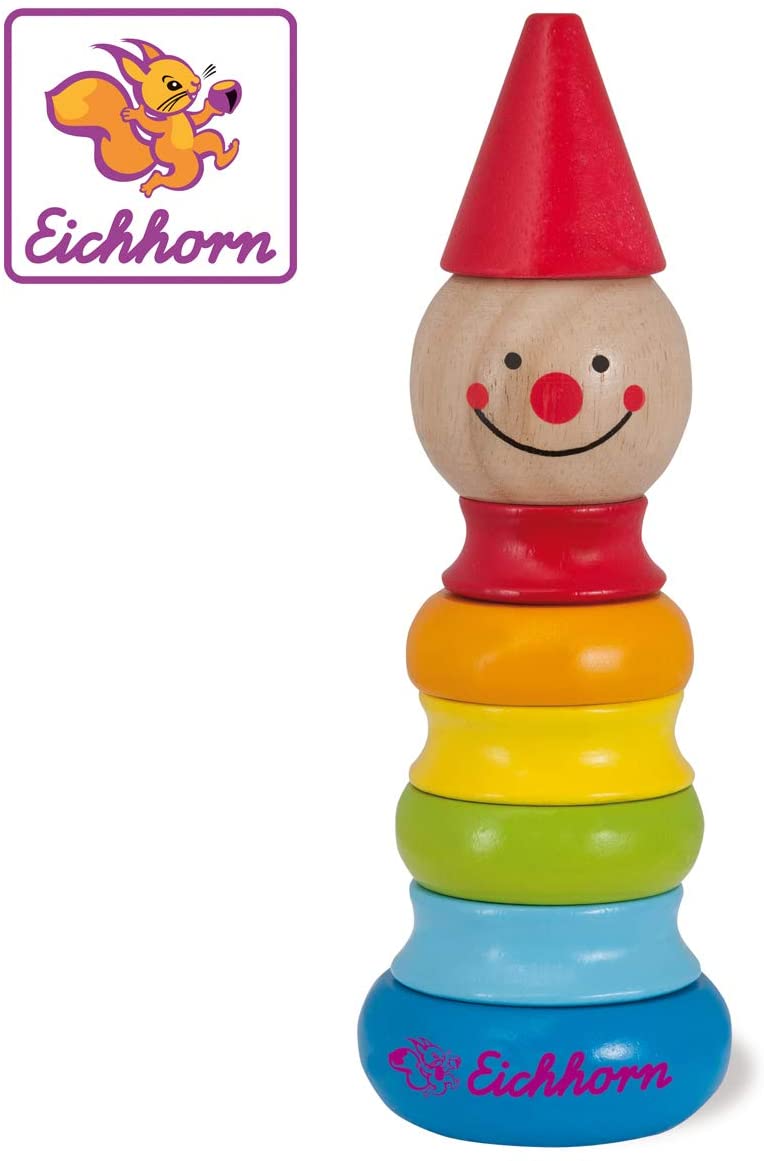 Eichhorn 100005055 – Figurine Kasper, 5 Rings with Head and Hat, 17.5 cm, 8 Pieces, 100% Birch Wood