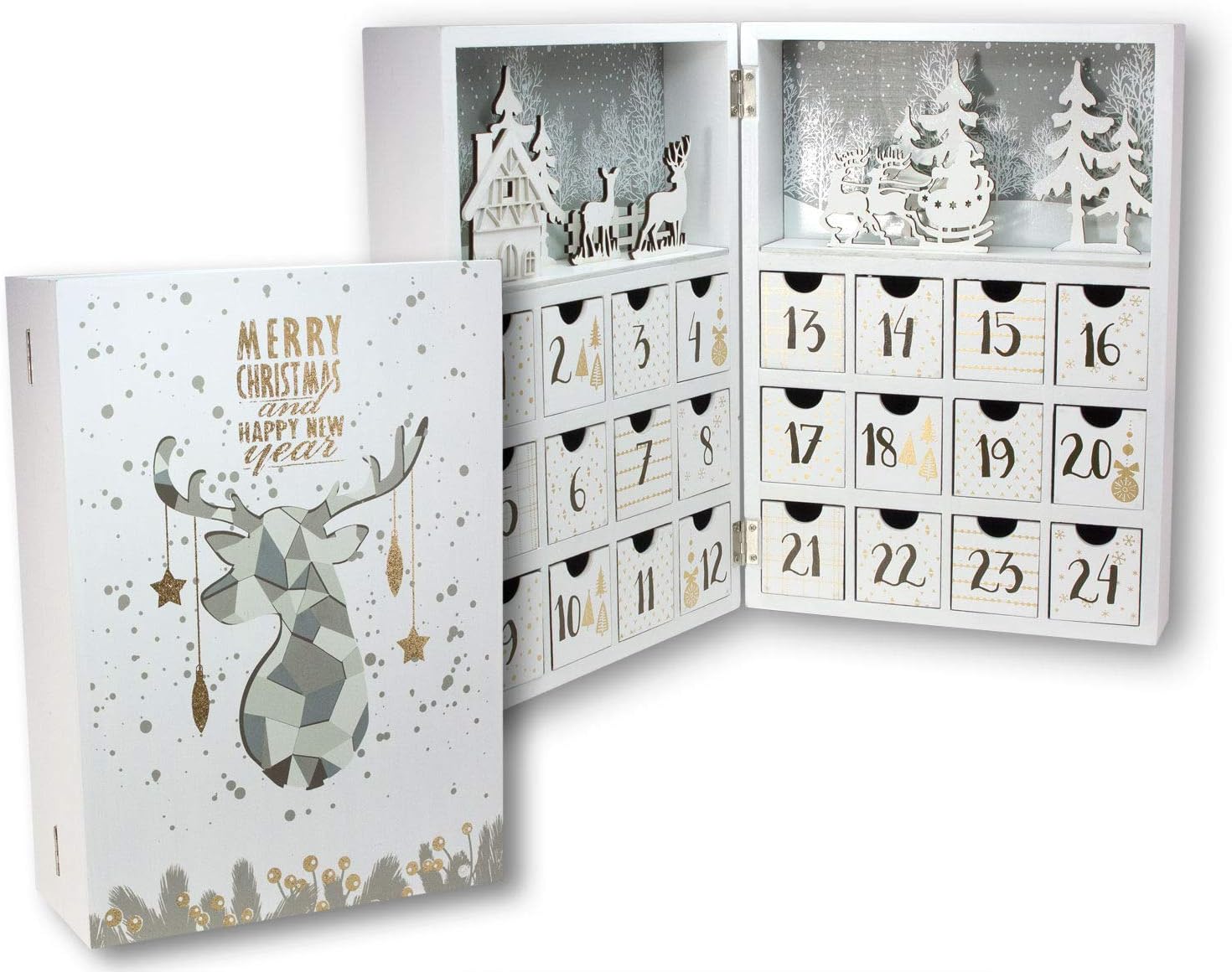 Spetebo Spetbo Wooden Advent Calendar Book With 24 Boxes - 30 cm - Christmas Calendar for Filling