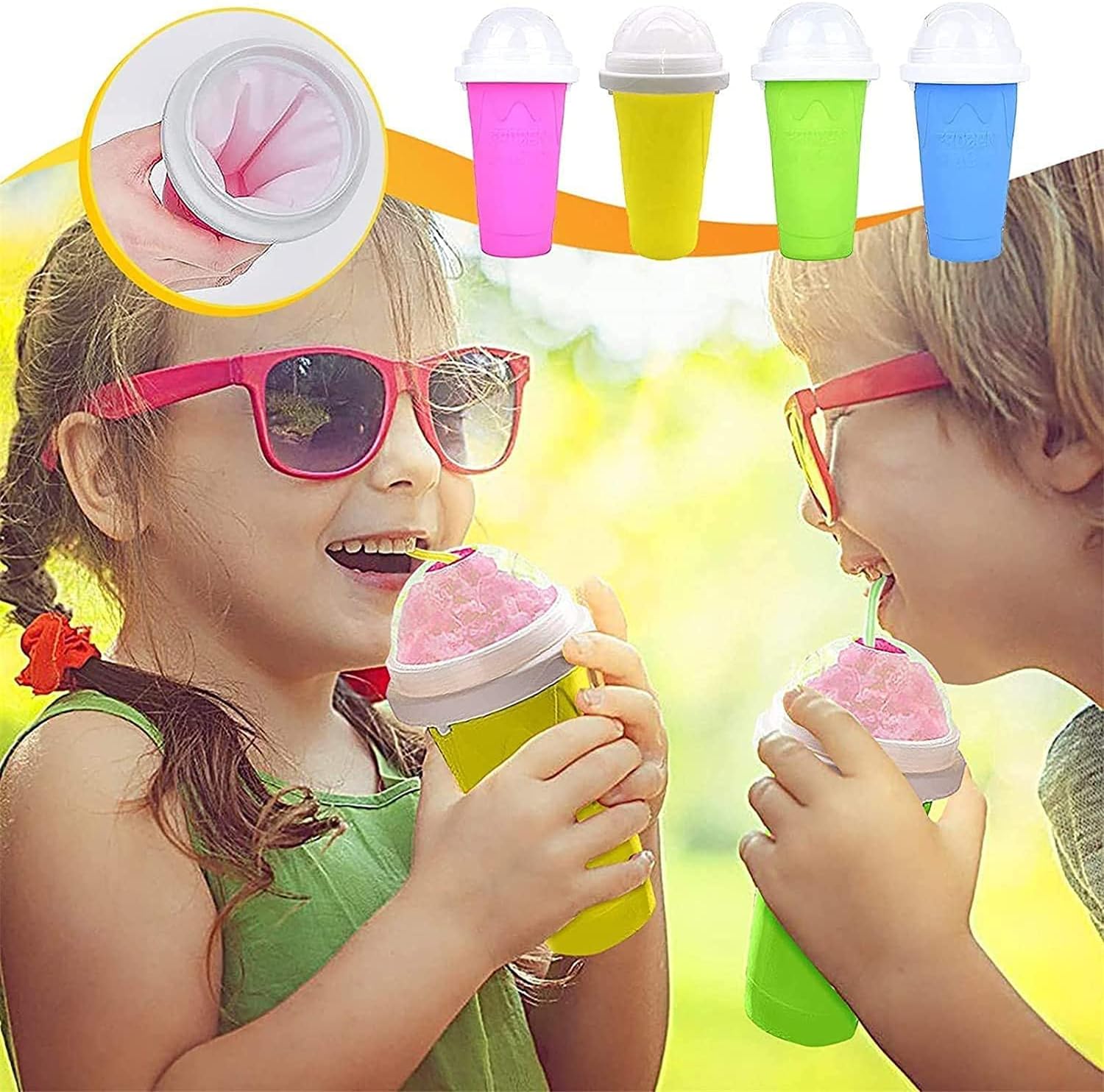 PORTHOLIC Slushy Maker Chillfactor Magic Freez, Slush Ice Cup with Straw Spoon, Ice Cream Glass Alternative for Making Ice Cream, Slush Ice Maker, Raspberry (Yellow)