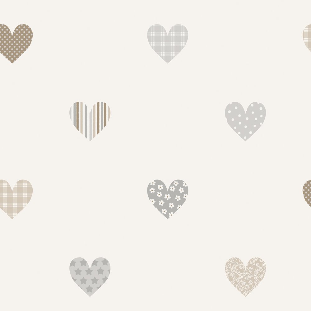 BorasTapeter Lilleby 2674 Children's Non-Woven Wallpaper Beige graphite white hearts