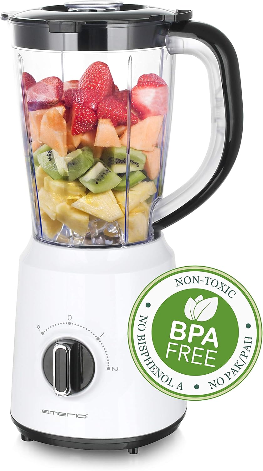 Emerio Blender, BPA-Free, Crush Ice Function, 1.5 L Container, 2 Speeds + Pulse Function, Stainless Steel Knife Unit, Safety Switch, Dishwasher-Safe, 500 Watt