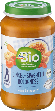 dmBio Menu spelt-Spaghetti Bolognese from the 8th month, Demeter, 220 g, 220 g