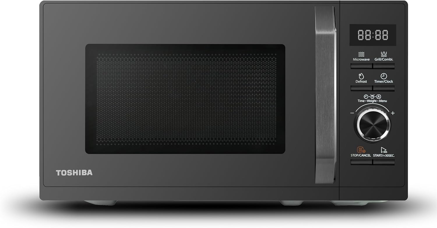 Toshiba MW3-AG20PE(BK) Microwave with Grill 20L 3-in-1 Microwave Oven, Chef Defrosting, Microwave, Grill, Combi, 5 Power Levels, 8 Automatic Programs, Easy Cleaning, Black