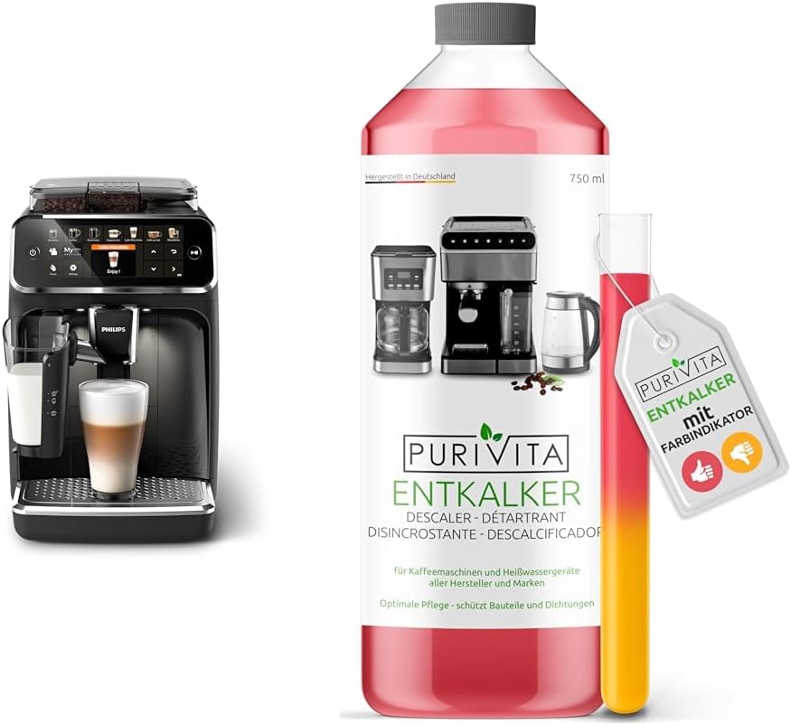 Philips Domestic Appliances Philips Series 5400 Fully Automatic Coffee Machine - LatteGo Milk System & Purivita - Universal Descaler 750 ml for Fully Automatic Coffee Machines - Suitable for All Known Brands, 1 Bottle