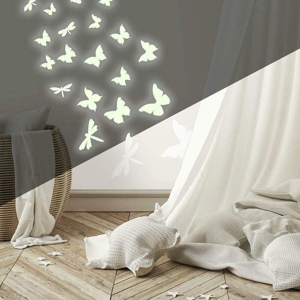 RoomMates Repositionable Childrens Glow In The Dark Wall Stickers Butterfly and Dragonfly