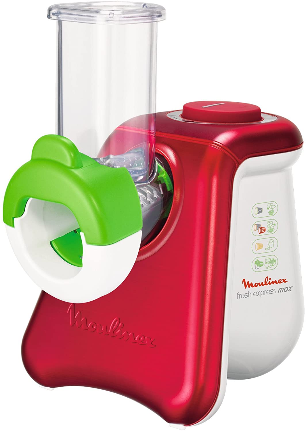 Moulinex DJ8115 Electric Schnitzelwerk | Fresh Express Max Chopper | 5 Drum Inserts Cube Function | 260 W | Ruby Red Finish | White/Metallic Red