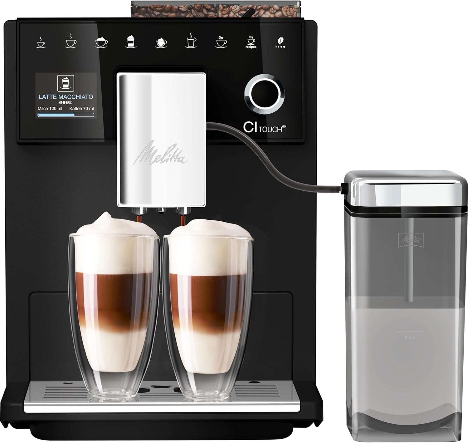 Melitta CI Touch Fully Automatic Coffee Machine with Milk System, Coffee Machine with Integrated Coffee Grinder and Milk Frother for Espresso or Cappuccino, Frosted Black