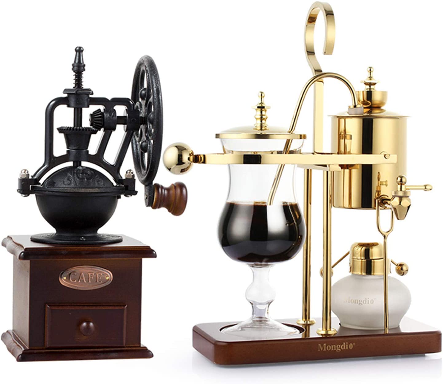 BNMY Vacuum Coffee Maker Siphon Coffee Machine Set Royal Belgian Coffee Machine Gift Box, 4 Cups, Silver