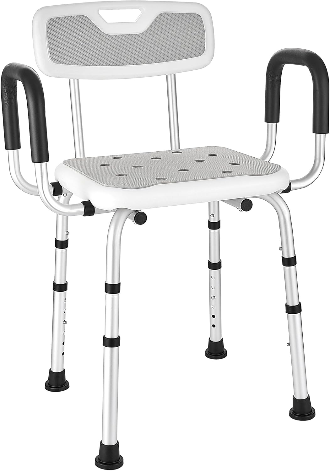 Modundry Store Shower chair with armrests and backrest, removable, height-adjustable shower stool for seniors, non-slip shower aid, shower seat for shower, bath stool, bathroom chair, load capacity up to 150kg, grey