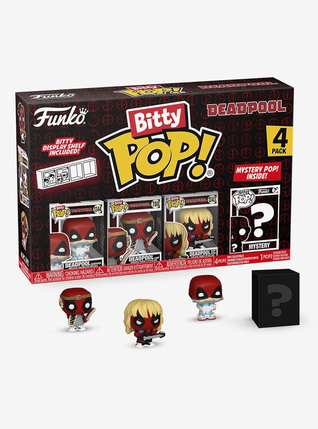 Funko Bitty Pop! Deadpool - Sleepover 4pk and a Surprise Mini Figure - 0.9 Inch (2.2 cm) - Sleepver Deadpool Collectible Stackable Display Shelf Included - Gift Idea - Movies Fans