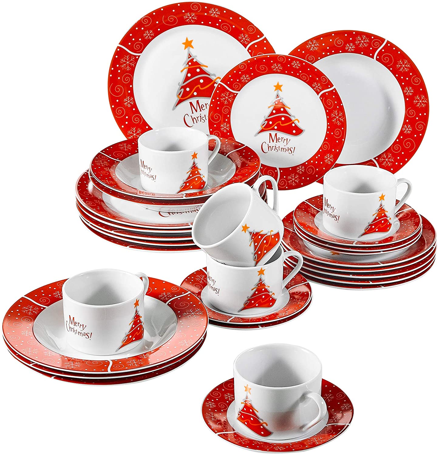 VEWEET, Dinner service set, porcelain crockery set, coffee service, dinner service for Christmas