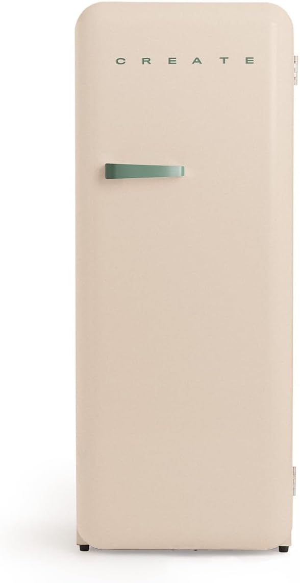 CREATE Retro Friend 150 Sage Fridge Freezer 281 L in Sand Handle Sage Green 102 W Low Energy Consumption 150 cm 3 Shelves Temperature Control 60 x 60 x 150 cm