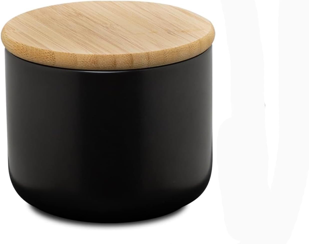 Black Ceramic Storage Jar Sugar Bowl with Lid, Sealed Bamboo Lid, Kitchen, Container for Tea, Sugar, Coffee, Beans, Nuts, Spices (Black, 260 ml)