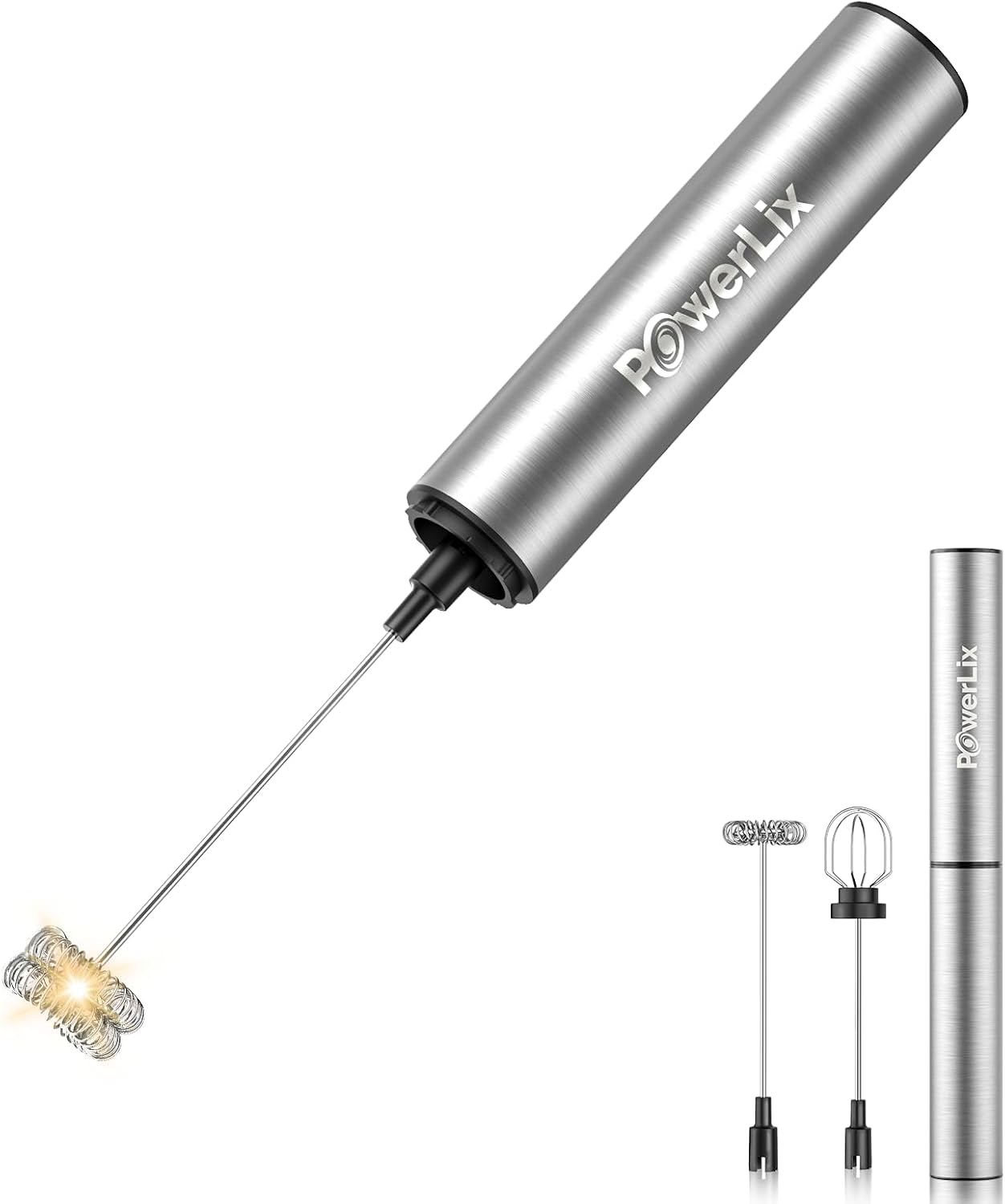 POWERLIX Pro 3-in-1 Handheld Electric Milk Frother - USB-C Rechargeable, 10,000 RPM Quick Foam, Removable Attachments for Latte Macchiato/Cappuccino/Egg White, Portable Barista Helper