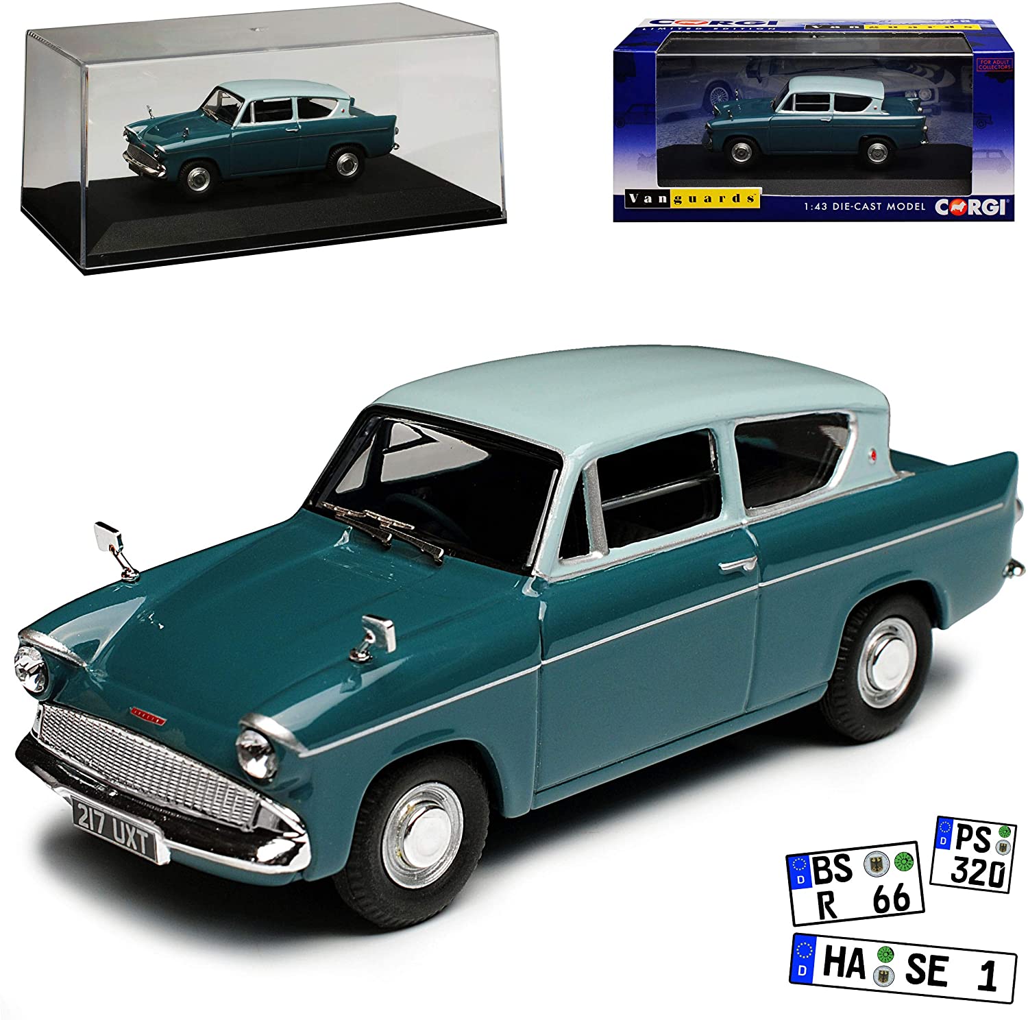Vanguards Ford Anglia 105E Deluxe Blue Green 1959-1967 1/43 Corgi Model Car