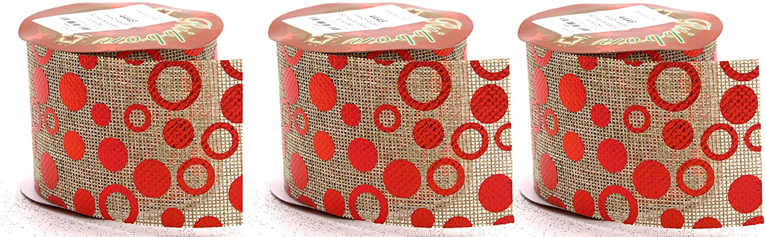 Daro Deko Jute Ribbon 6 Cm X 2.7 M With White Or Red Patterns-1 Piece Or 3 