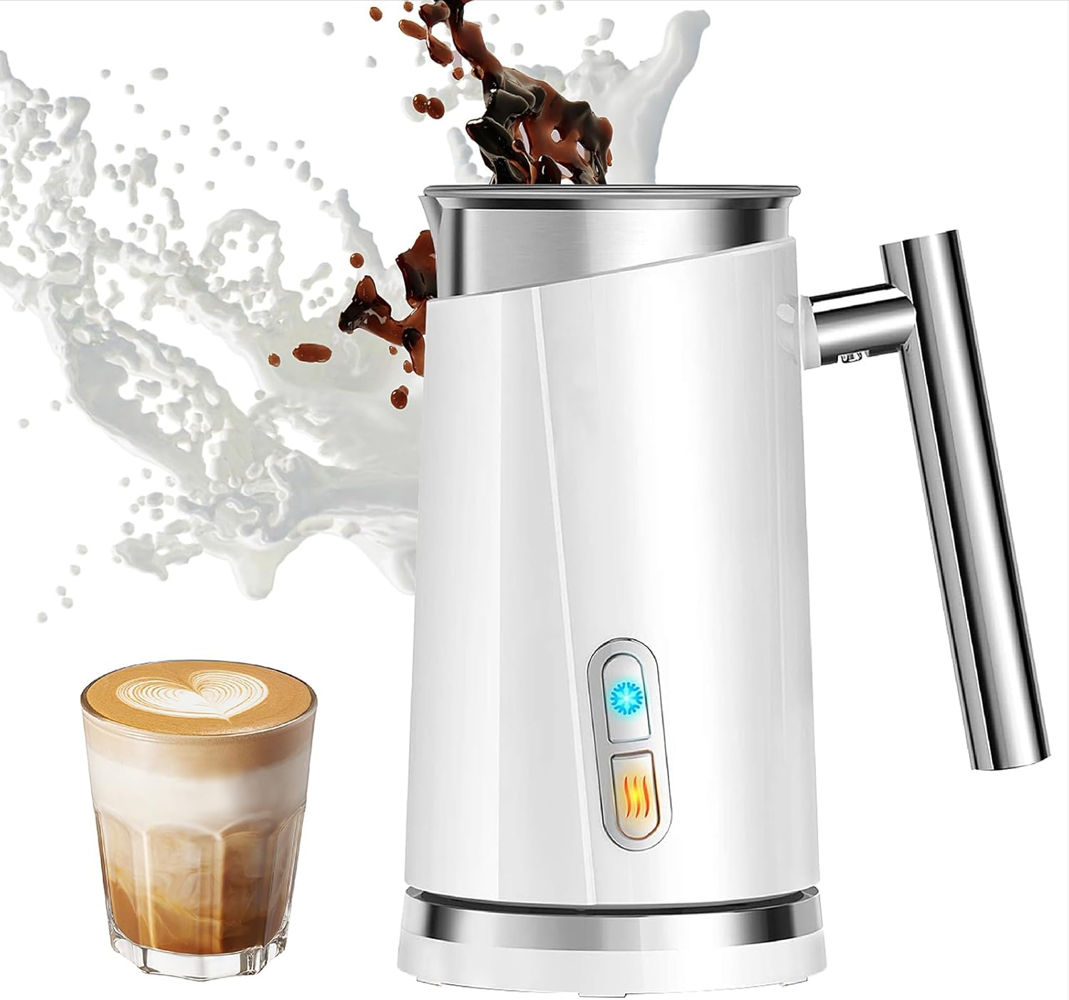 Huogary Milk Frother, Electric Milk Steamer for Milk Foam and Hot Milk (4.5 oz / 10.5 oz), 3 in 1 Automatic Milk Frothing Machine Cold/Hot Foaming and Milk Heating, White