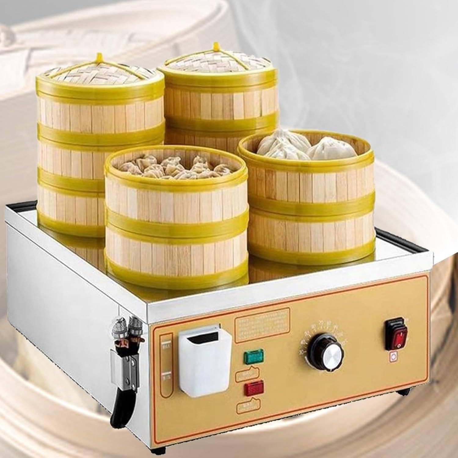 2000W 3000W 4000W Electric Steam Bun Machine, 2/4/6-Hole Stainless Steel Steamer with Water Level Indicator and Steam Outlet / 30-110°C Temperature Control, Steam Bun Machine, 4-Hole