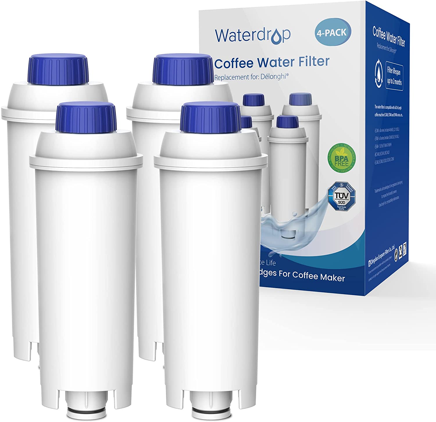 Waterdrop German TÜV SÜD Certified Coffee Filter, Compatible with DeLonghi DLSC002, 9310926, SER3017, 5513292811 and Various Models from ECAM, ESAM, ETAM Series