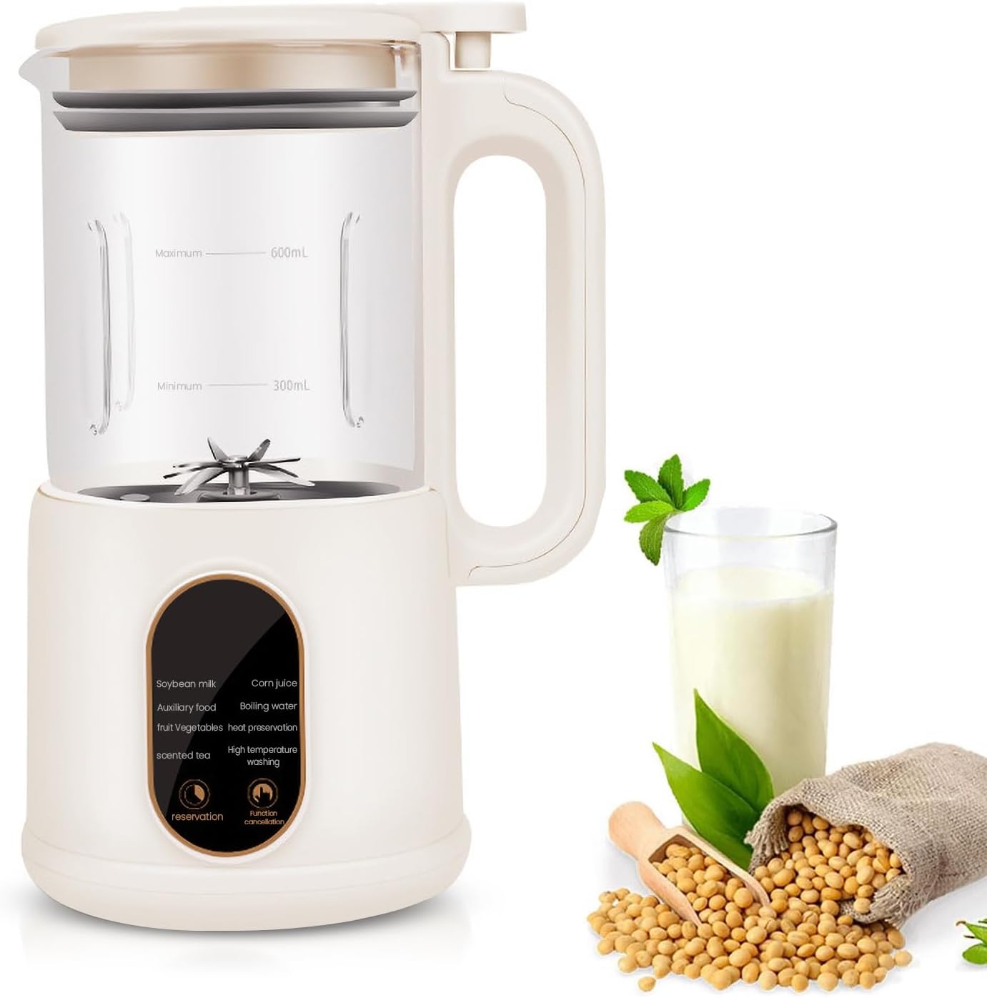 EagerMinds Nut Milk Machine, Automatic Almond Milk Machine for Homemade Plant Milk, Nut and Soy Milk Maker, Veggie Drink Maker, Oats, Soy, 600 ml Soy Milk Machine