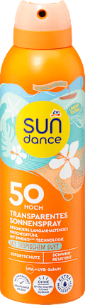 SUNDANCE Transparent Sport sun spray with tropical scent, island breeze, SPF 50, 200 ml
