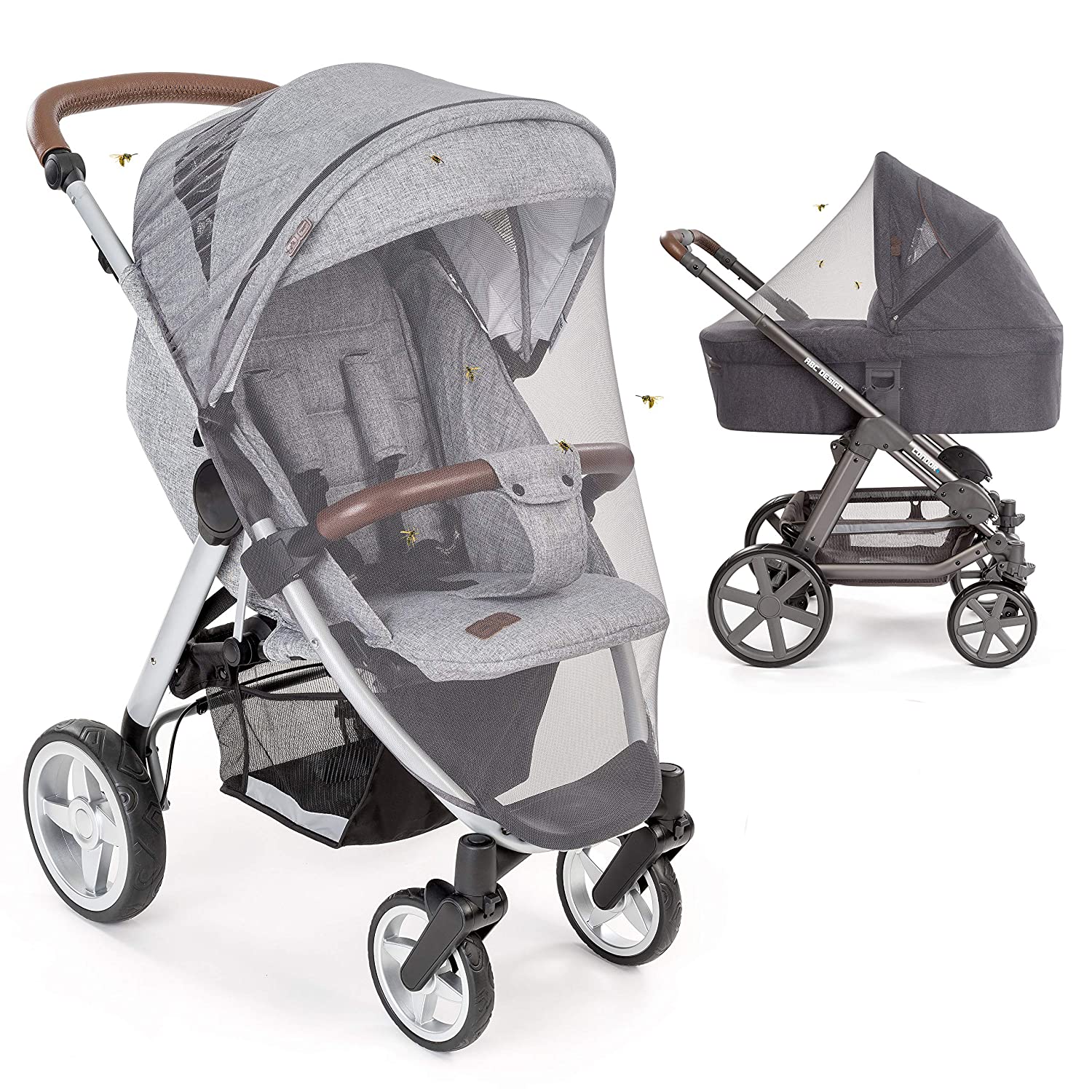 LaLoona baby bedding Universal insect/mosquito repellent net for pushchair/buggy; ideal protection against wasps and mosquitoes thanks to fine mesh; premium quality: tear-proof and washable; grey/black colour