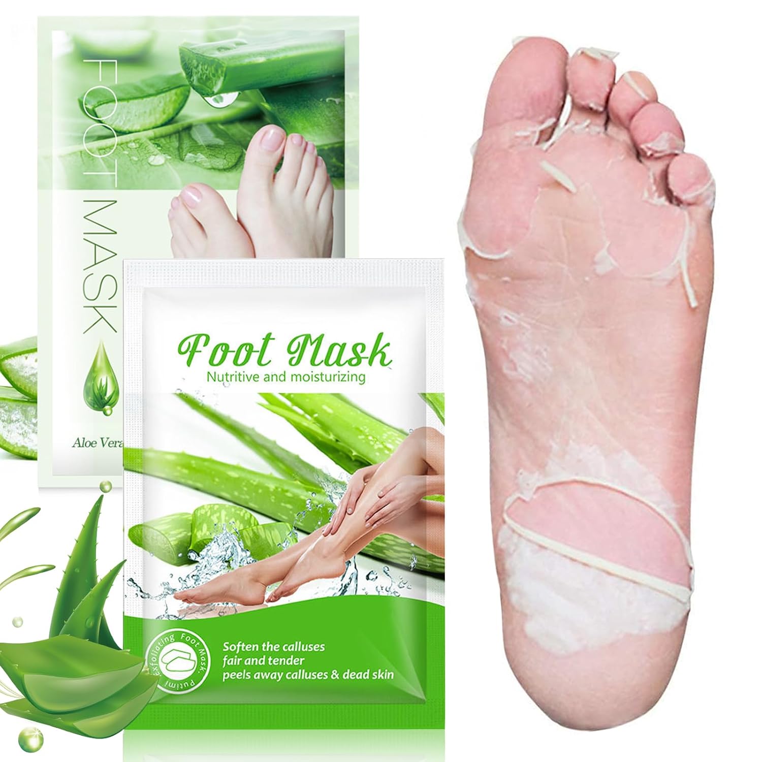 2 Pairs Foot Mask, Callus Socks, Dead and Removes Effectively, Moisturizing Foot Mask, Foot Care for Delicate Feet, Exfoliating Foot Mask for Men and Women (Aloen)