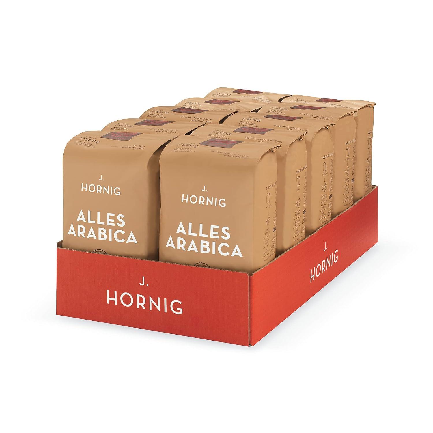 J. Hornig Coffee Beans All Arabica, 100% Arabica, 10x500g, rich aroma, for filter coffee machine and French press, whole bean
