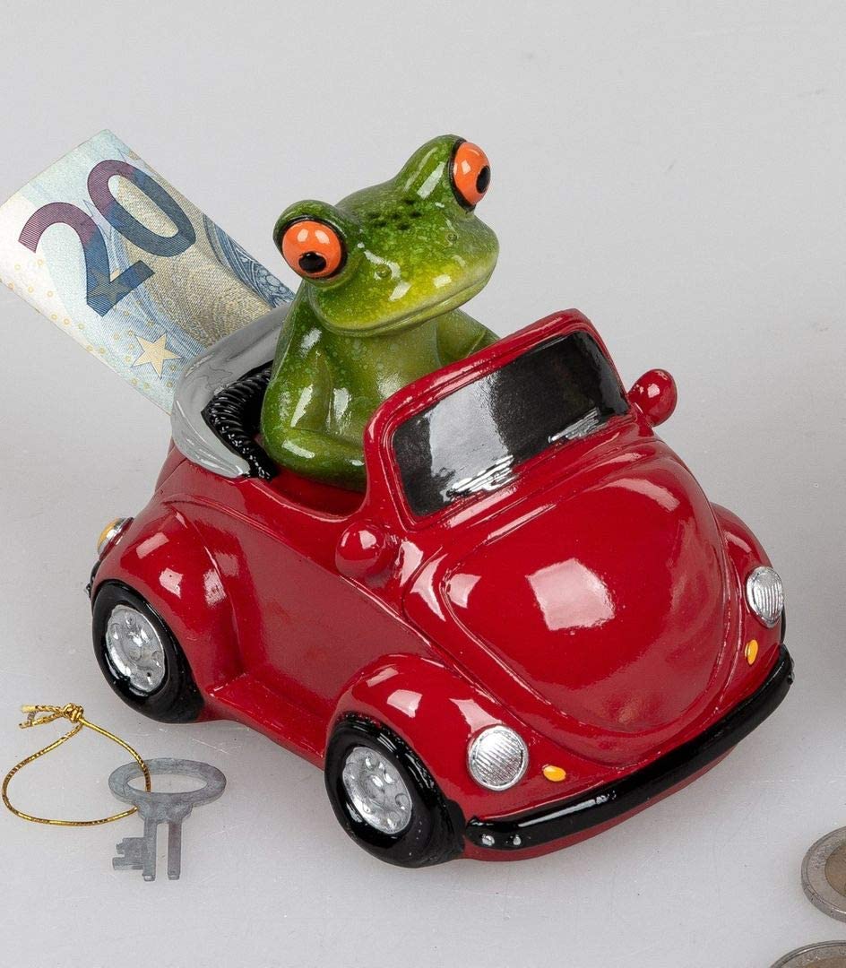 Itrr Frog In The Car Money Box, Red, Approx. 15 Cm.
