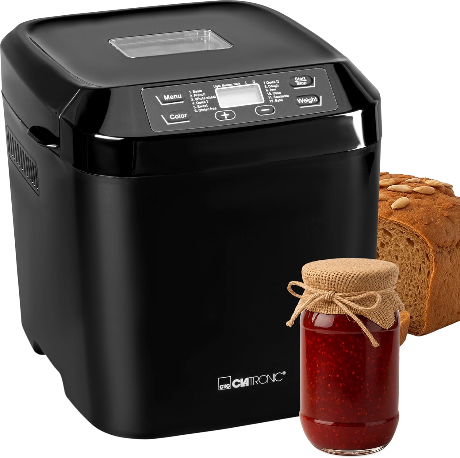 Clatronic® Bread Maker - Bake Fresh Bread at Home | Automatic preparation & warming function | Baking Machine with Timer | Easy operation via display | 12 Baking Programs | BBA 3774