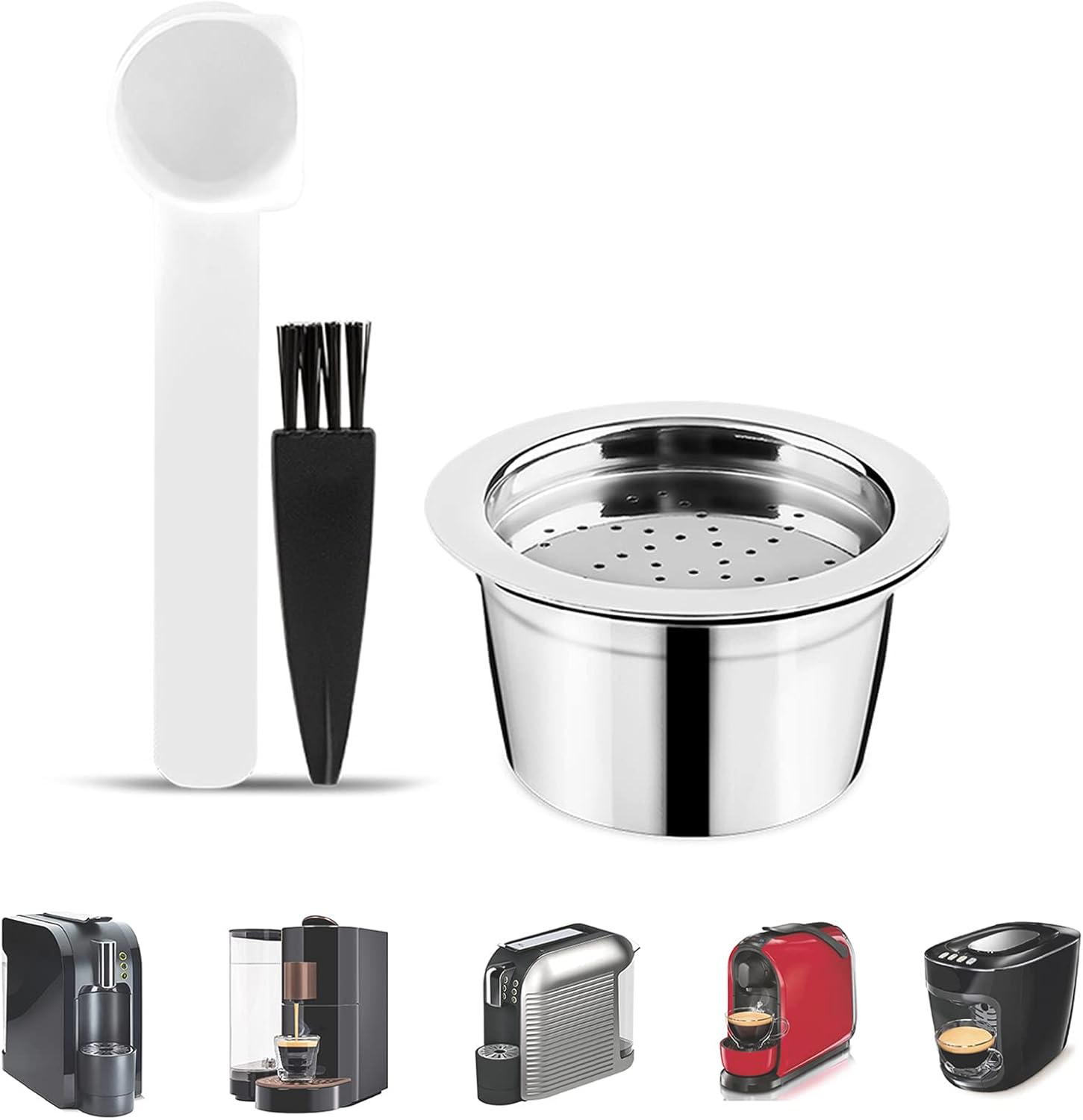 Jonlaki Reusable Stainless Steel Coffee Capsules for K-FEE Machine with Brush and Spoon for Coffee Brewing Solution