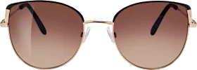 SUNDANCE Sunglasses adults gold black metal frame, brown tinted lenses, 1 piece