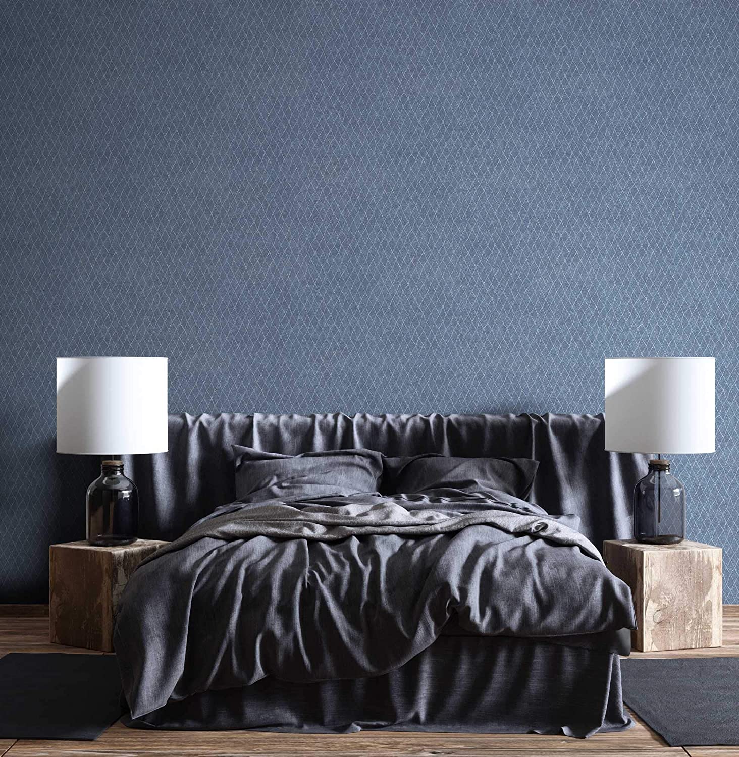 Newroom Design Newroom Wallpaper Graphic Blue Geometric Trapezoidal Shapes Graphic Non-Woven Wallpaper Modern Including Wallpaper Guide Graphic