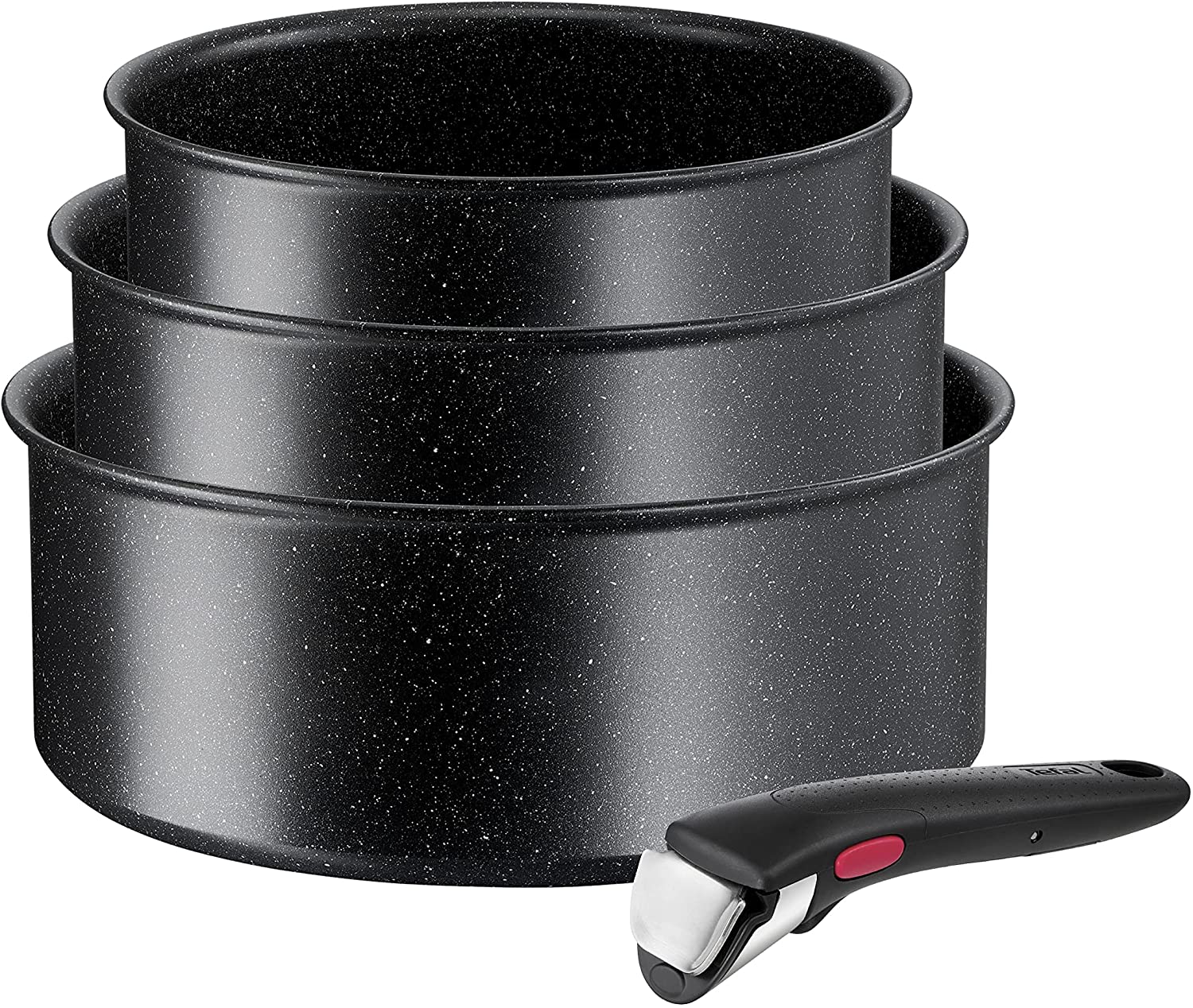 Tefal L39996 Ingenio Black Stone 4-Piece Casserole Set | Stackable | Non-Stick Coating | Suitable for Induction Cookers | Thermal Signal Temperature Indicator | Black