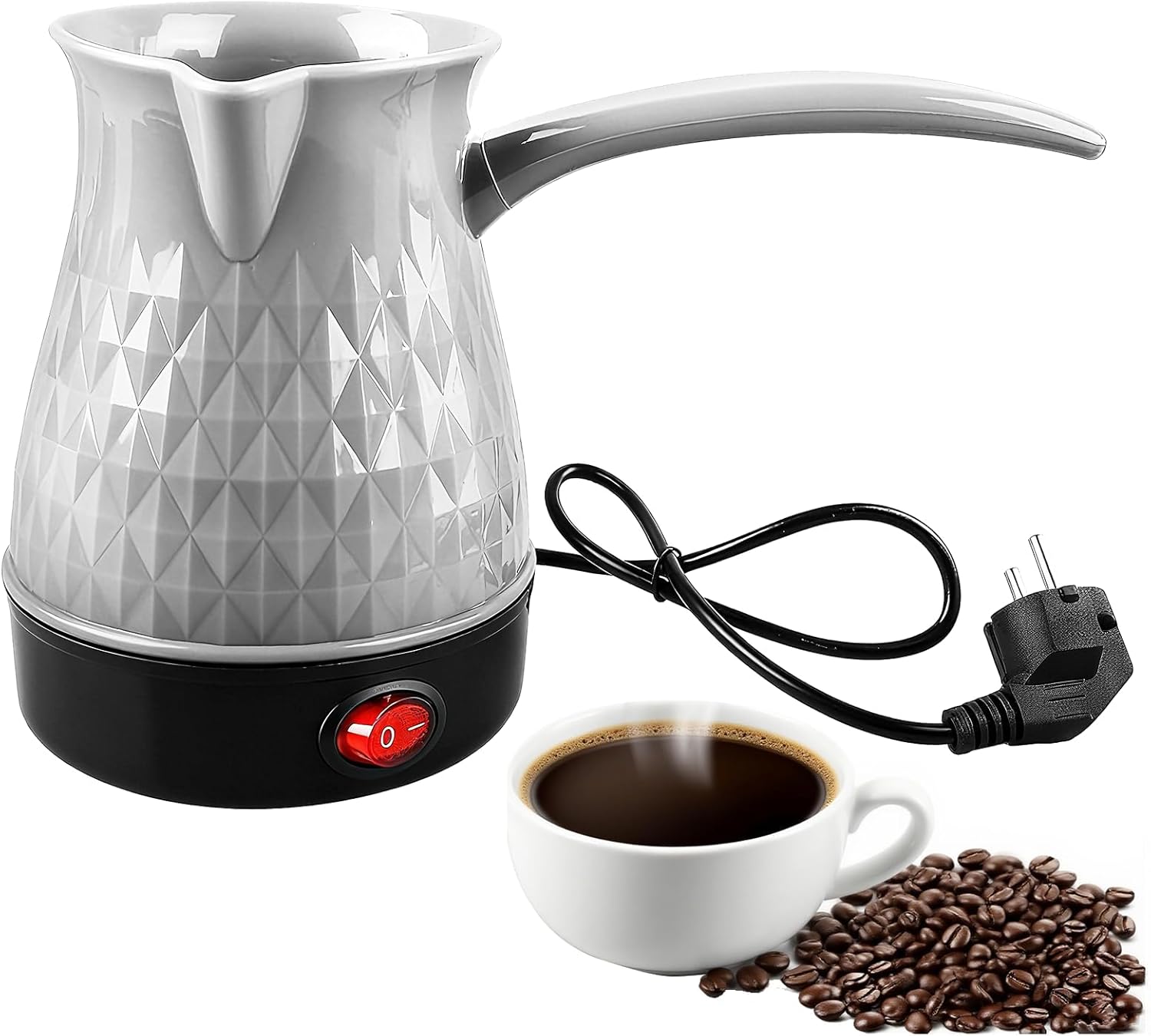 Electric Turkish Coffee Maker 500ml 600W Electric Coffee Machine Washable White for Turkish Coffee, Mocha and Tea, Ideal for Home & Office