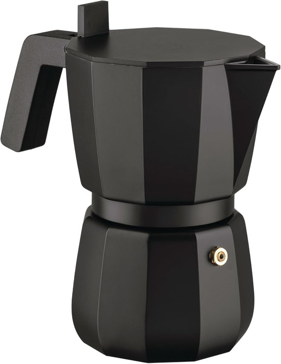 Alessi Moka DC06/6 B Designer Espresso Maker Cast Aluminum Handle and Knob PA Black 6 Cups