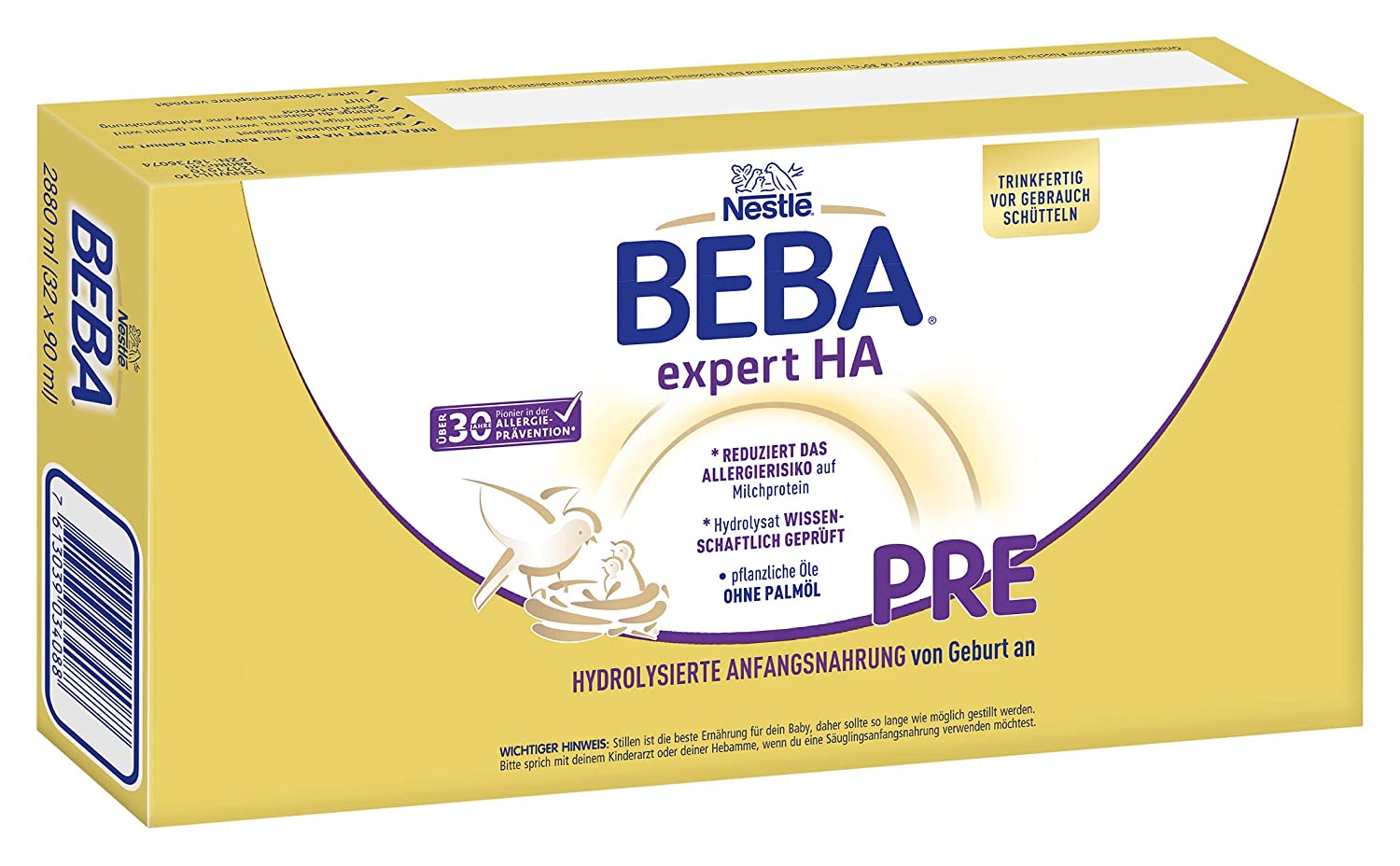 Nestlé BEBA EXPERT HA PRE formula from birth, pack of 32 (32 x 90ml)