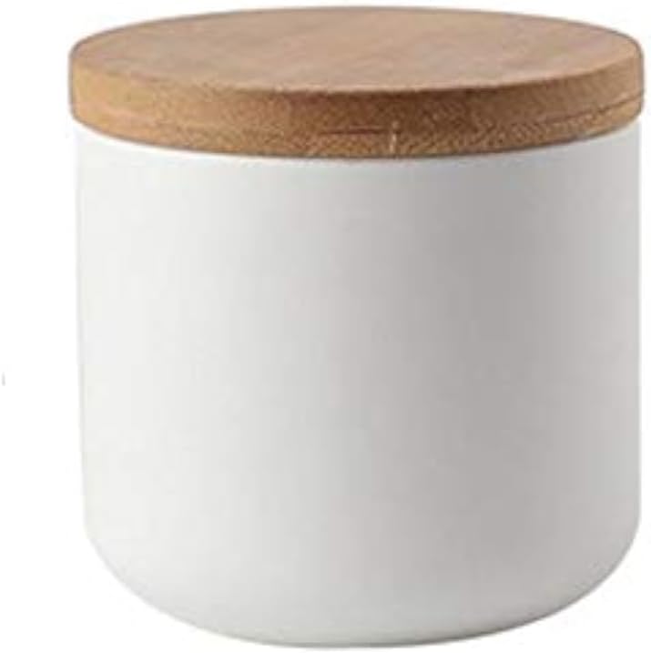 Ceramic Storage Jar with Lid, Airtight Container with Sealed Bamboo Lid, Kitchen, Container for Tea, Sugar, Coffee, Beans, Nuts, Spices (White, 260 ml)