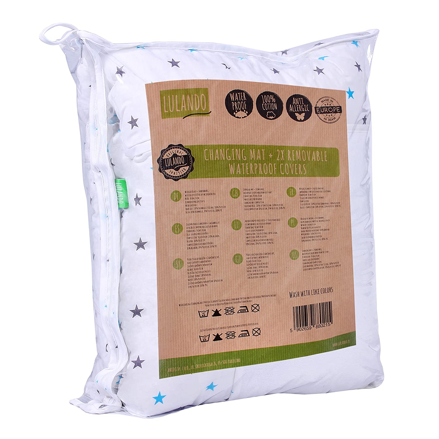 Lulando Changing Mat with 2 Removable Waterproof Covers - Outer Material 100% Cotton - Suitable for the IKEA Malm or Hemnes Units