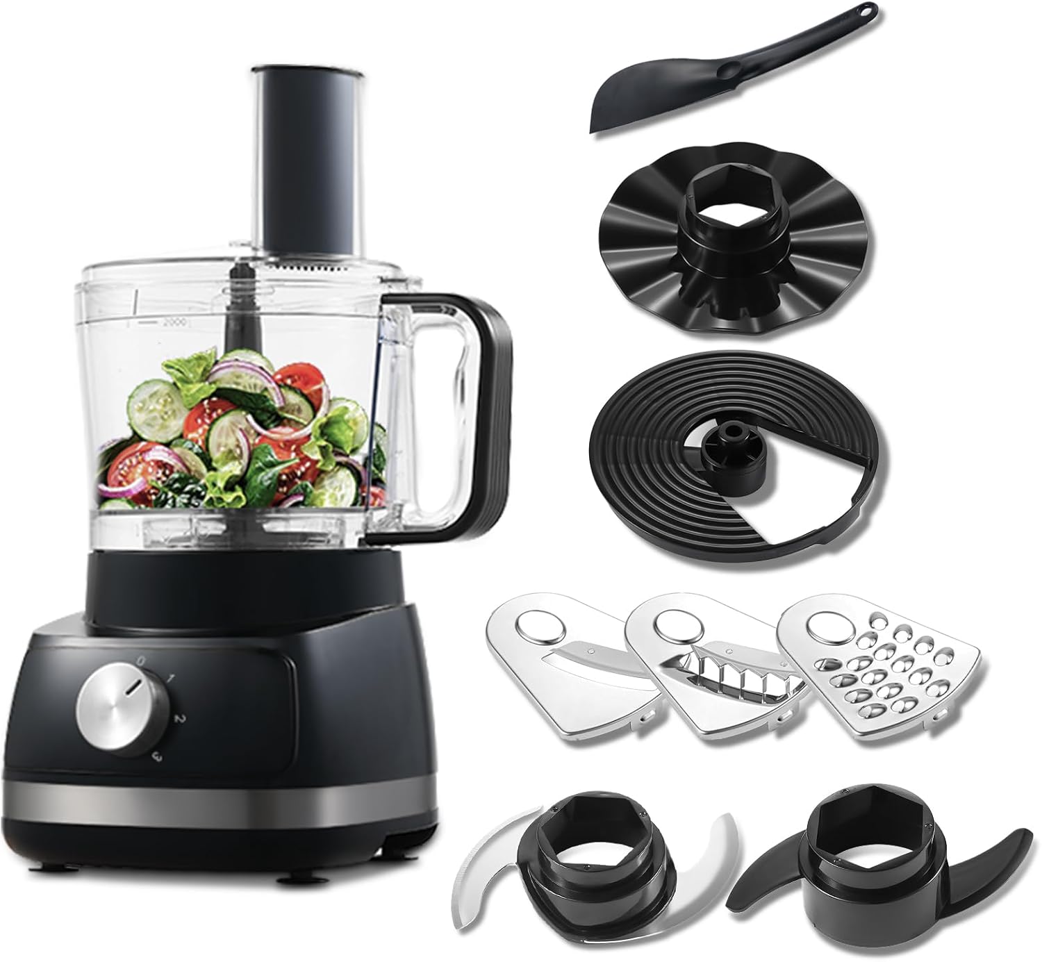 TopStrong Food Processor, 800 W Food Processor Chopper, 2 L Black Food Processor Chopper, Multi-Chopper, Compact Food Processor, 3 Speeds & Pulse, Chopper, Kneading Machine