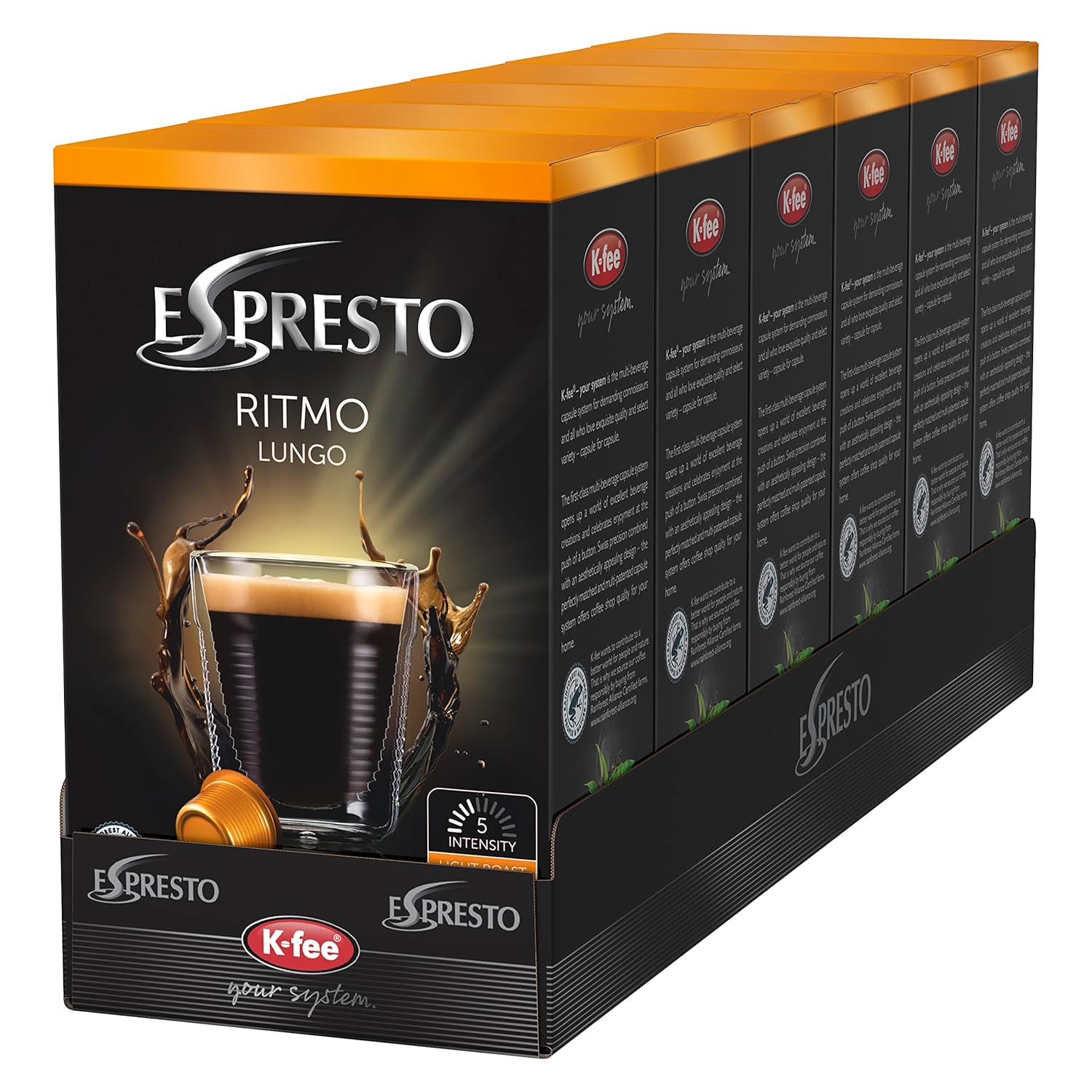 ESPRESTO Coffee Capsules Ritmo - Lungo Intensity 5/12 Compatible with K-fee, RFA Certified, Coffee for Any Occasion, 96 Capsules