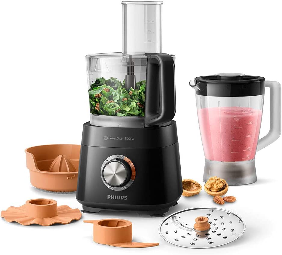 Philips Domestic Appliances Philips HR7510/11 Compact Food Processor Viva with 6 Accessories, 29 Functions, 800 W, 1.5 Litres, HR7510/11