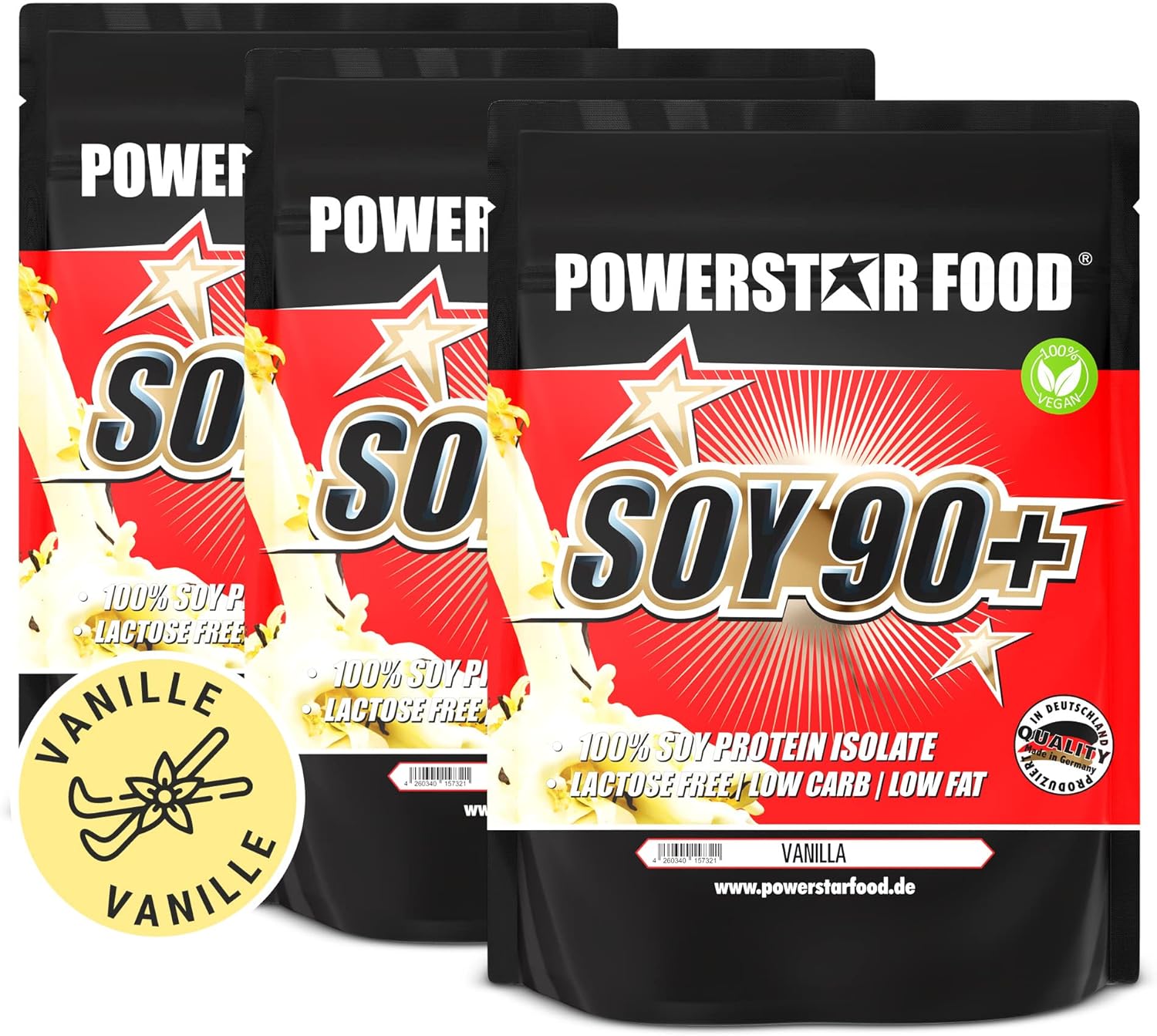 POWERSTAR FOOD Store Incomparable Superb Flavour, Pure Vegan Soy Protein Isolate, Soy 90+, Instantized, Non-GMO and Plant Estrogen Free. 1000 g) Powder, , , 3000g